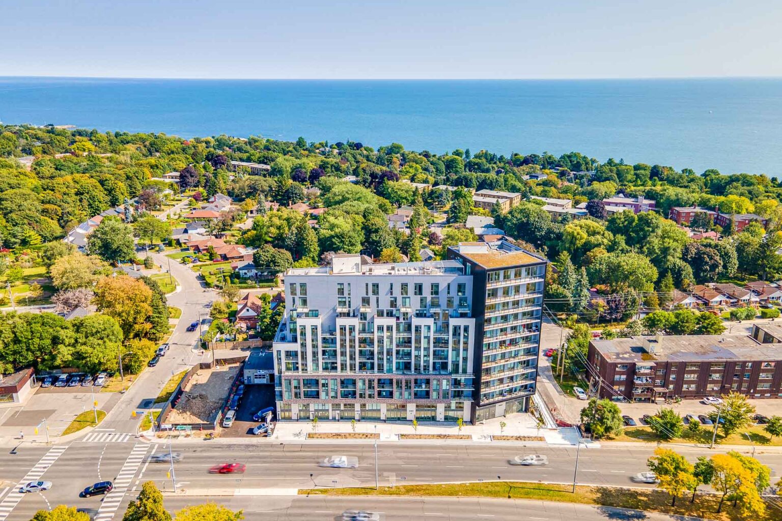 real estate photography lake condo drone shot